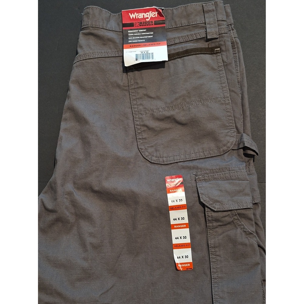 NEW Wrangler Riggs Workwear Pants Mens 44x30 Gray Ranger Relaxed Fit Cargo